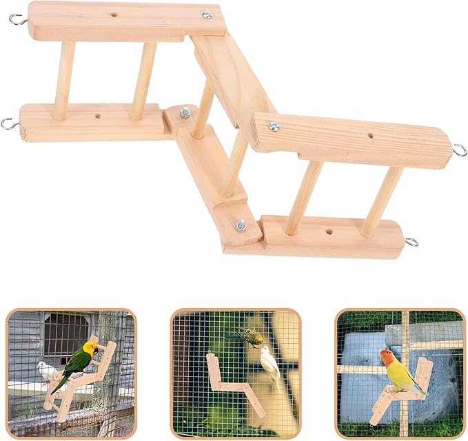 Unomor Wooden Bird Ladder for Cage, Foldable Parrot Climbing Ladder Claw and Beak Grinding, Large Natural Bird Perch for Macaws, Parakeets, and Small Pets