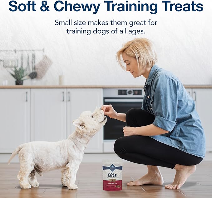 Blue Buffalo Bits Soft Dog Treats for Training, Made with Natural Ingredients & Enhanced with DHA, Beef Recipe, 4-oz Bag