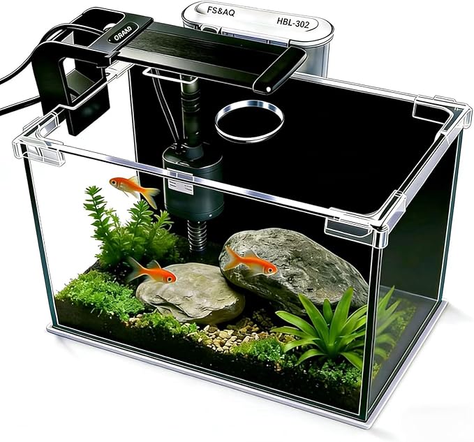 FS&AQ 5 Gallon Betta Fish Tank with Filter Light and Lid Small Aquarium Starter Kit Perfect for Desktops Offices or Beginners