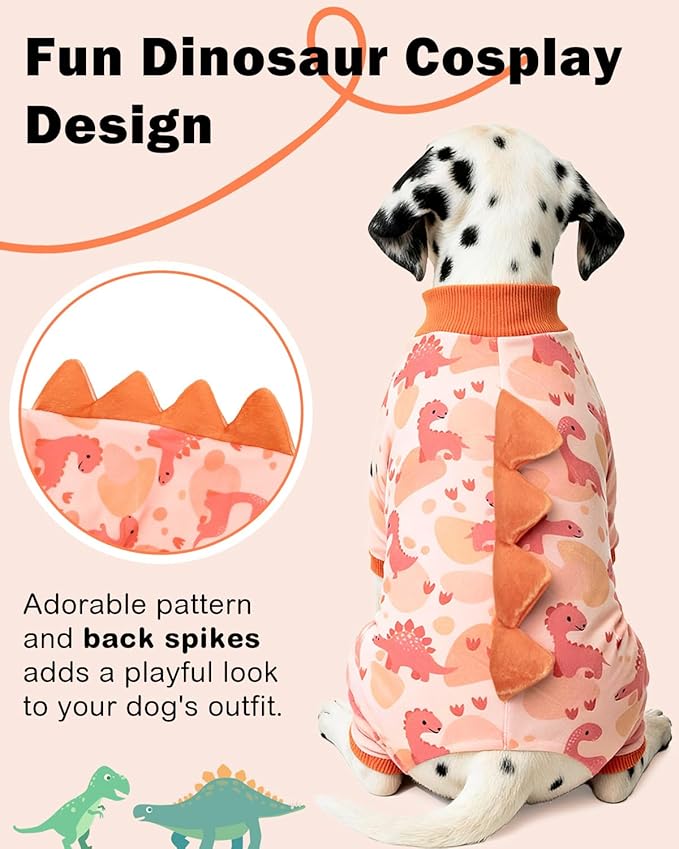 CuteBone Dinosaur Costume Dog Pajamas, Stretchy Spandex Crystal Velvet Sleepwear Coat for Small Dogs, Soft & Warm Pet Outfit Clothes for Cold Weather, Cozy Pullover Design COSP18S