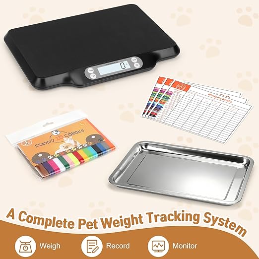 Digital Pet Growth Scale for Weight Tracking, Baby & Pet Scale for Kittens, Puppies, Cats and Small Dogs, 40g–30kg / 66lb Range, LED Display with Hold Function, Pet Tray & Record Card