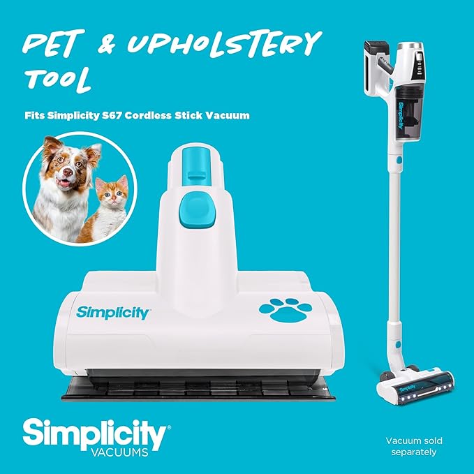 Simplicity Vacuums Pet and Upholstery Tool S67TURBO, Motorized Accessory Only for the S67 Cordless Stick and Hand Vacuum, Ideal for Cleaning Pets Hair, Stairs, Furniture, Cars, and More