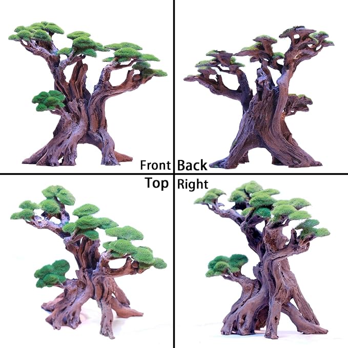 Novelsite Fish Tank Decor- Bonsai Tree of The Forest with Faux Moss- Aquarium Decoration Aquascaping- Made of Sandstone, 8.8 x 4.3 x 7.8 inches