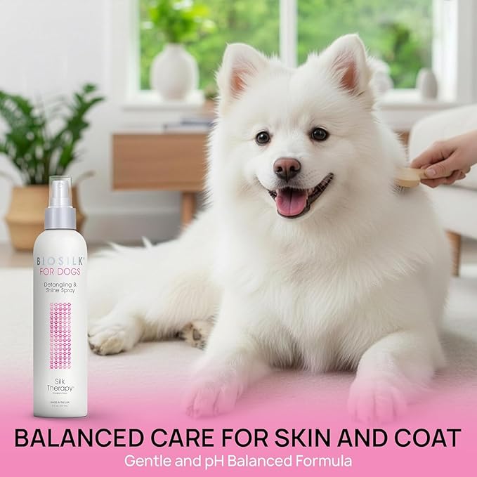 BioSilk for Dogs Silk Therapy Detangling and Shine Protecting Spray, pH Balanced Leave-in Mist with Silk and Vitamins for Dematting, Paraben-Free, All Coats and Breeds, 8 Fl Oz - 6 Pack