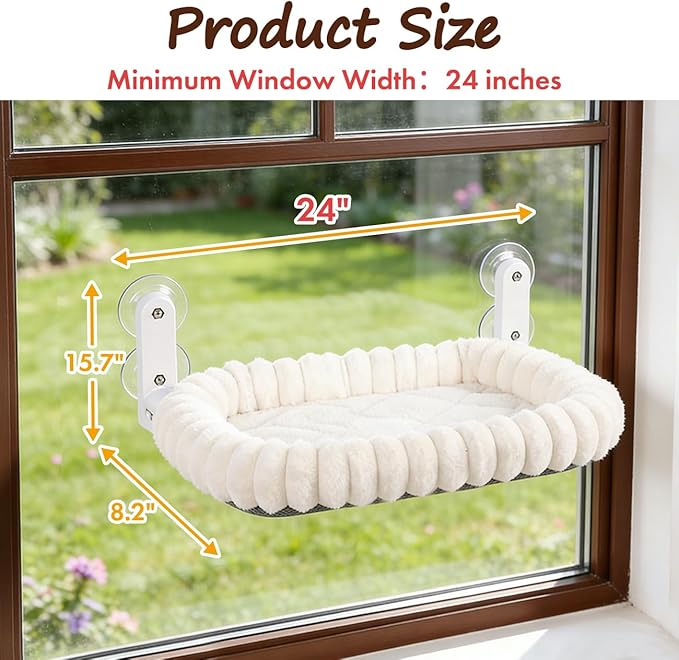 Zoratoo 2PC Cat Window Perch with Bolster Foldable Cat Hammock Cushion Bed for Window with Metal Frame, Cloud-Cuddle Cordless Window Resting Seat for Indoor Cats (Cushion Bed, White-M)