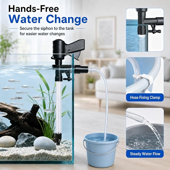 Fish Tank Cleaner Kit with Digital Thermometer, Gravel Vacuum for Aquarium, Aquarium Vacuum & Siphon, Fish Tank Cleaning Kit, Safe for Shrimp & Small Fish