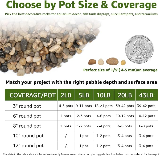 20lbs Aquarium Gravel, 1/5''(5mm) Pea Gravel-Natural River Pebbles | Water-Washed, Undyed and Uncoated, for Freshwater Tanks, Turtle Habitats, Planted Displays and Stream Layouts