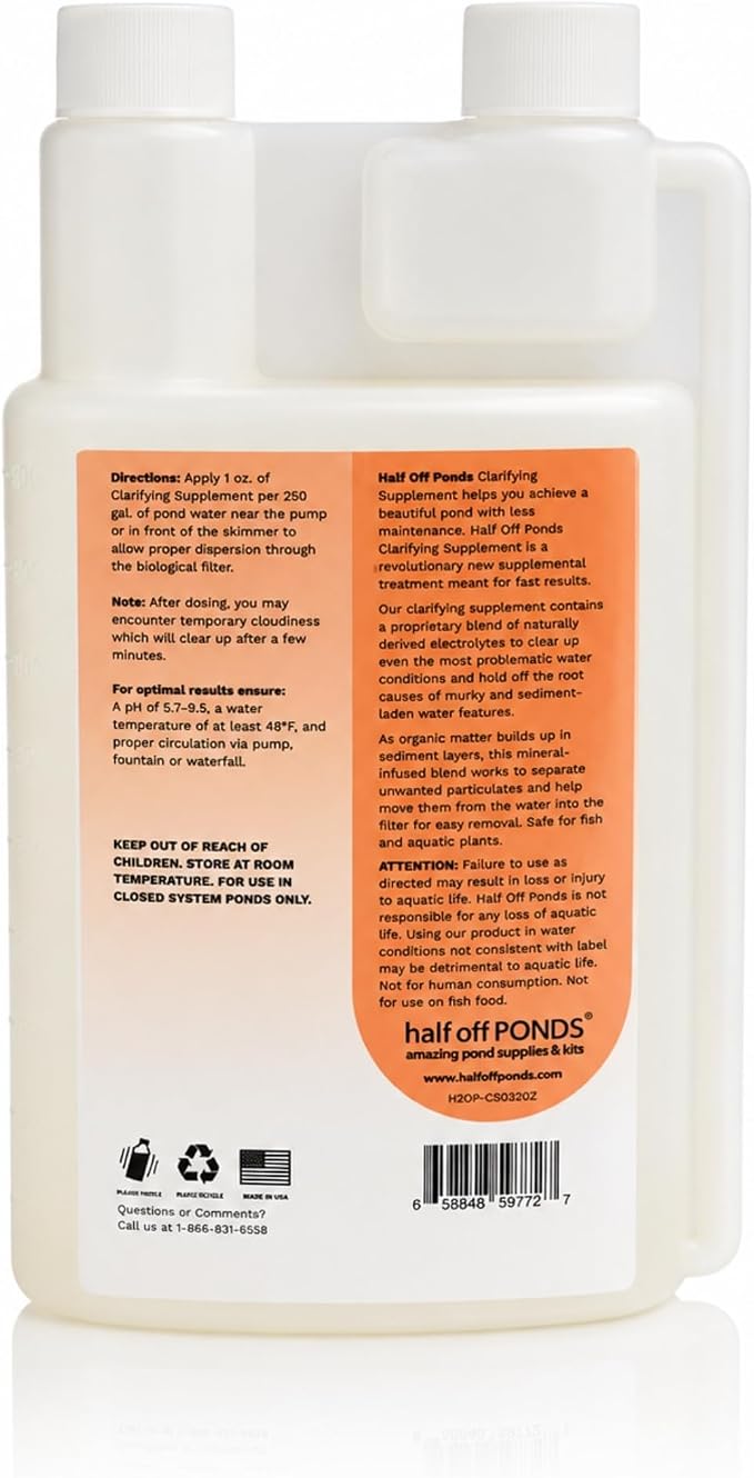 Pond Water Clarifier with Ionic Minerals for Green & Cloudy Water, 32 oz | Fast-acting formula, clears green and cloudy water, traps suspended particles, fish and plant safe, improves water clarity