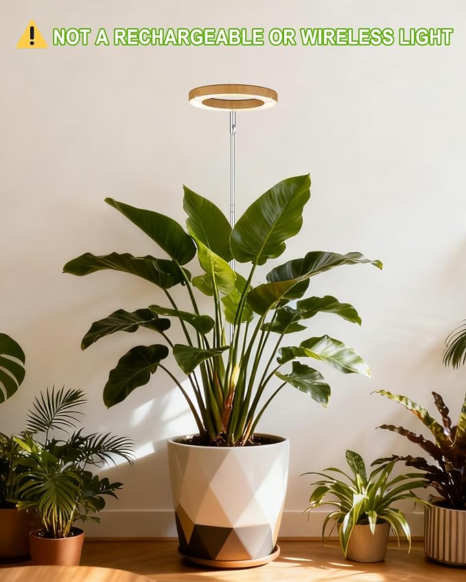 Grow Light for Large Indoor Plants, Full Spectrum LED Plant Light, Height Adjustable for Tall Plants, Auto On/Off Timer, 5V Safe Low Voltage Wood Grain Grow Lamp for Home & Office