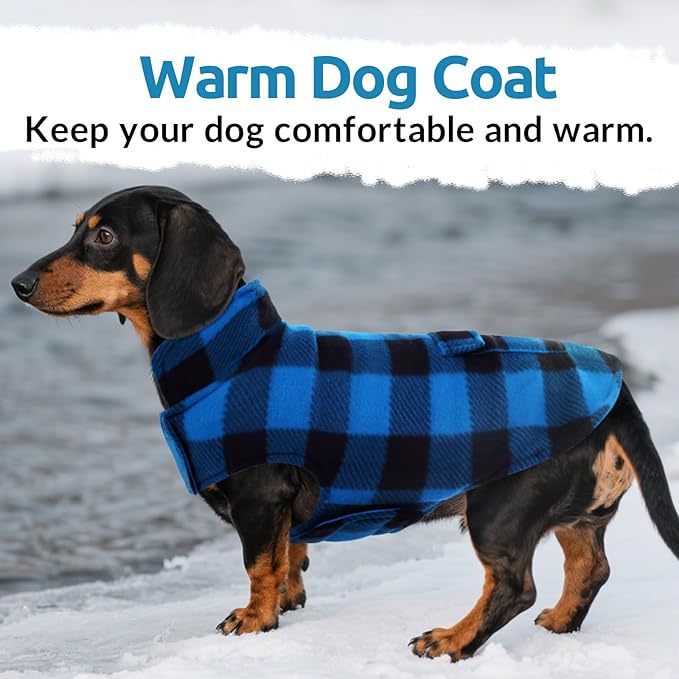 ASENKU Dog Winter Coat, Fleece Doggie Jacket Plaid Reversible Vest Waterproof Windproof Cold Weather Clothes for Small Medium Large Dogs (L, Blue)
