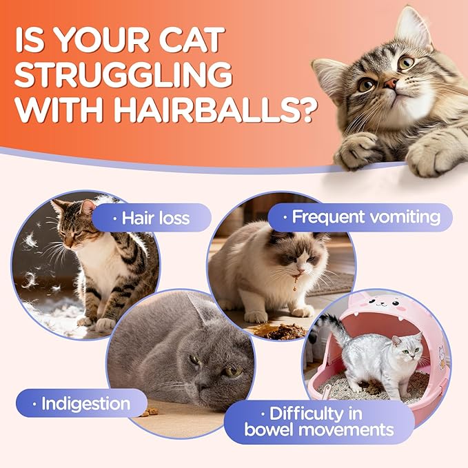 Hairball Treatment for Cats,Cat Hairball Remedy,Helping with Hairball Prevention & Elimination,Natural Furball Digestive Relief Support,Chicken Flavor,2 Pack,60 ml (2 fl oz)