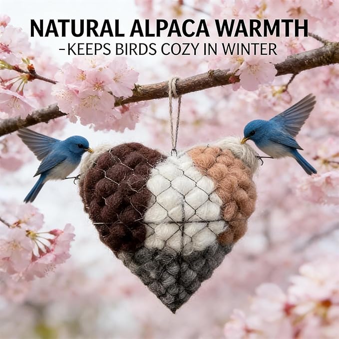 Handmade Alpaca Fiber Bird Nesting Heart, Alpaca Bird Nesting Material, Refillable Birds Haven, Winter Fowl Gifts Animal Hummingbirds Lovers Home Garden Yard