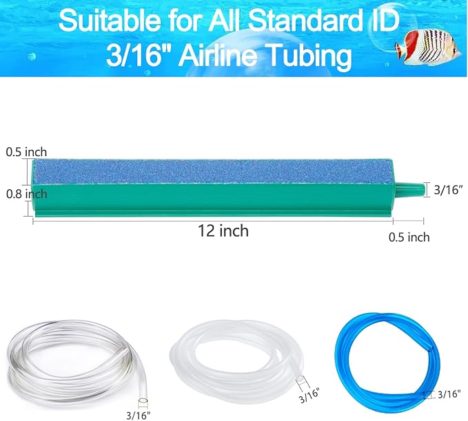 Air Stones for Aquariums 12 Inch Aquarium Air Stones Bar Kit with 5 Pcs Square Oxygen Diffuser Long Bubble Release Mineral Airstones for Fish Tank Pumps DWC Bucket Reservoir Pond