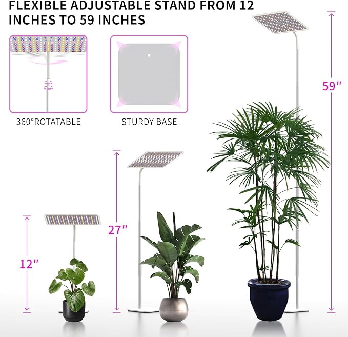 36W Grow Lights with Stand, Full Spectrum LED Plant Light, 12-59 Inch Height Adjustable Growing Lamp with Auto On/Off Timer 4H/8H/12H, 4 Dimmable Brightness | 252 LEDs Full Spectrum Plants Growing Light, 12-60" Height Adjustable Floor/Desk Lamp, 4 Dimm...