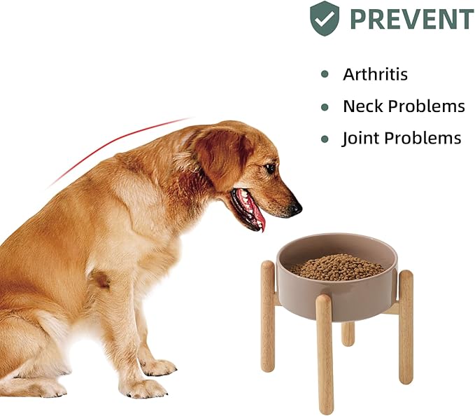 Havniva Ceramic 8.2inch Raised Dog Bowl with Stand for Large - Breed Dogs, Pet Food and Water Feeder(Single Bowl with Stand - Brown Coffee)