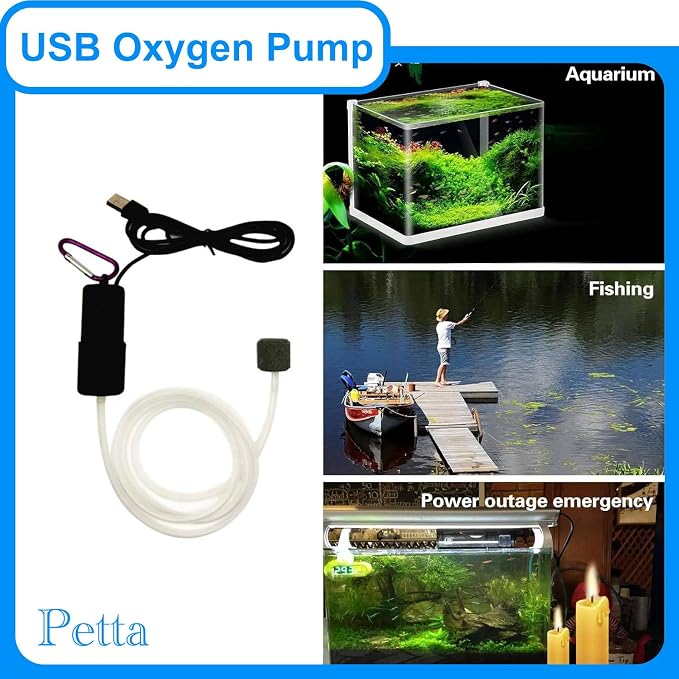 USB Oxygen Air Pump for Aquarium, Quiet Mini Air Pump with 1 Mini Single Sponge Filter, 1 Air Stone for Shirmp Nano Fish Tank & Transporting Aquatic PA152-5