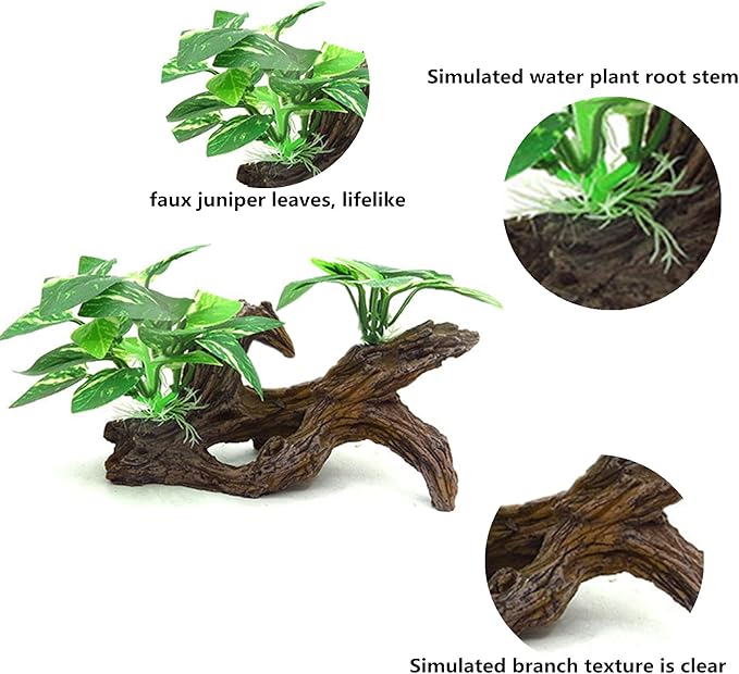 alfyng Resin Driftwood Fish Tank Decorations Trunk Cave Aquarium Decor Ornaments Simulation Plants Betta Silk Leaf Tank Accessories Goldfish Bowl Décor (A)