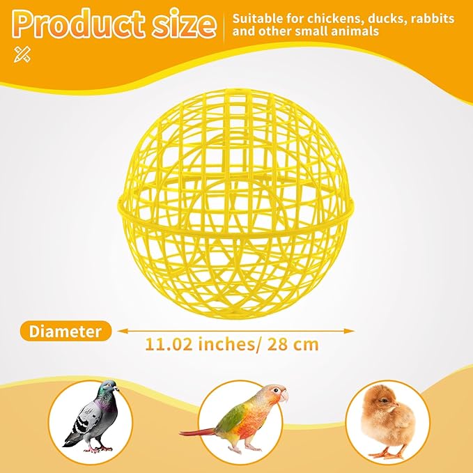 AceOrbit 3 Pcs 11.8 Inch Yellow 2026 Chicken Ball Cage, Plastic Rolling Orb Movable for Chickens Rabbits Birds Pigeons, Outdoor Farm Range Portable Round Coop Hutch Safety Globe Prevents Dog Bites