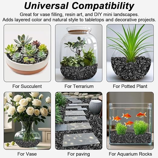 Decorative River Rocks & Landscaping Pebbles for Potted Plants | Smooth Polished Pebbles for DIY Resin Art, Vase Fillers, Aquarium Gravel, and Potted Plants(Black, 10 Pounds)