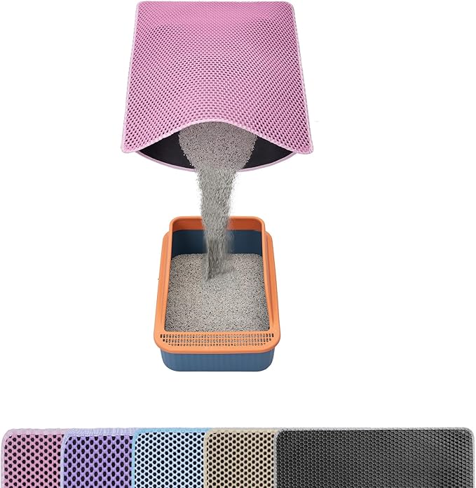 Cat Litter Mats,Cat Litter Box Mat 32"x22", 2 Layer Kitty Litter Mat 2 Pack,Llitterbox Mat,Waterproof Urine Proof, Clean Easily, Pink, Medium