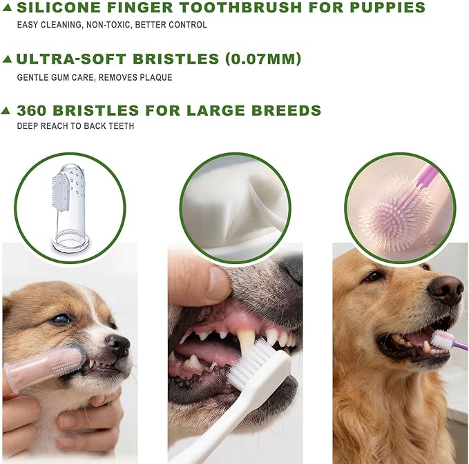9-Pack Dog Toothbrush Kit, Triple Head & Double Head Dog Toothbrush, 360 Finger SiliconeToothbrush, Multi-Angle Dental Cleaning Brushes for Cat Oral Health