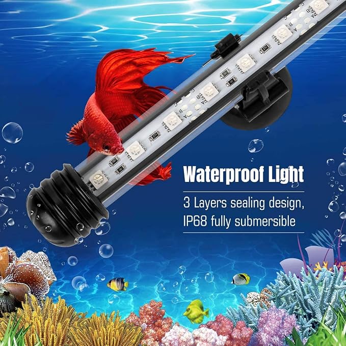 7.5" Color Changing LED Fish Tank Aquarium Submersible Light with Remote/Colored Aquarium LED Tank Lights Fixture for Underwater Decorations, Plant Grow, Saltwater Freshwater Fish, KR5007