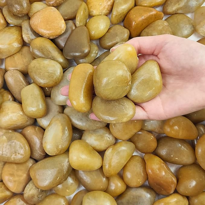 FANTIAN 5 lbs Yellow River Rocks, 1-2 Inch Polished Pebbles for Indoor Plants, Decorative Rocks Stones for Landscaping, Vases, Aquariums, Fountains, Pathways, Backyard and Garden