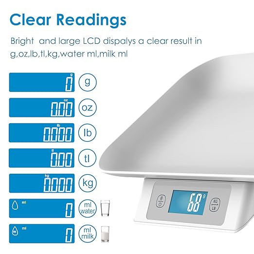 Digital Pet Scale for Small Adult Cats and Animals, Measuring Range 0.1oz-33lbs, Accuracy 1g/0.035oz, Units g/kg/lb/oz/tl/ml, Suitable for Kittens, Puppies, Snakes,and Small Dog (Grey)
