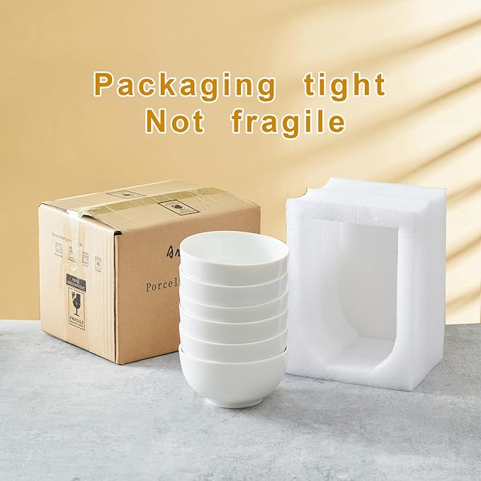 AntoKueh 5-Inch Ceramic Cereal Bowls Set of 6, 16oz Small Bowls for Breakfast, Snacks, Dessert - Microwave & Dishwasher Safe, White