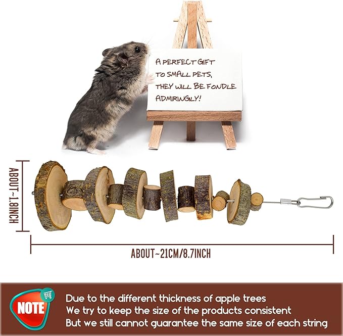 FJNATINH Small Animal Chews Toy Apple Wood Block Cage Hanging Molars Treats Snack for Hamsters Rabbits Bunny Bird Parrots Chinchilla Guinea Pig Gerbils Squirrels, 2 Pack