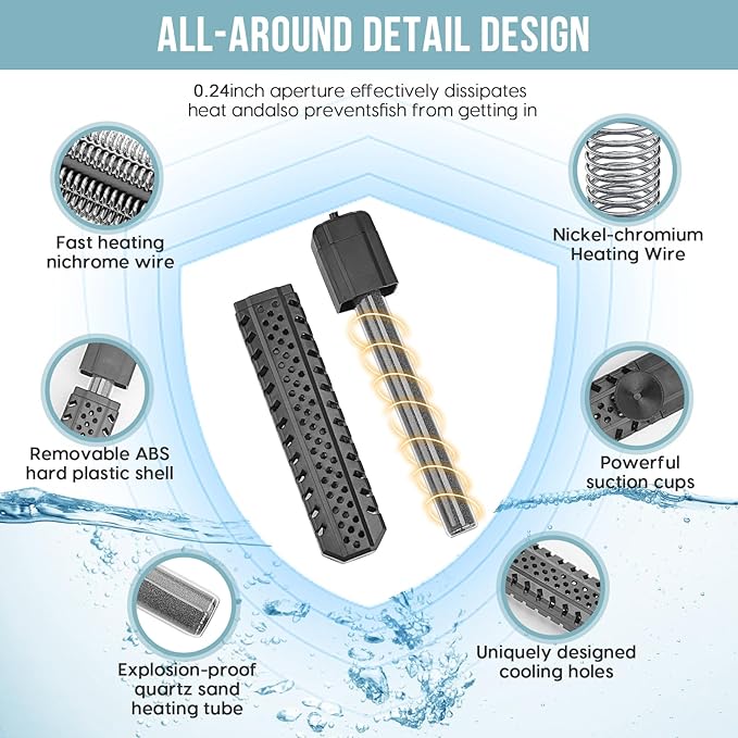 Aquarium Heater 500W, Fish Tank Heater with High-Temperature Protection and Turtle Tank Heater with Automatic Power-Off When Leaving Seawater or Freshwater.