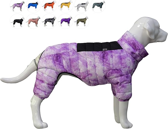 Micai Dog Warm Jacket, 4-Legs Covered Waterproof Windproof Reflective Vest, Zippered Adjustable Outdoor Snow Jacket for Small to Large Dogs - Purple M
