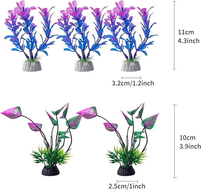 25 Pack Artificial Aquarium Plants, Plastic Small Fish Tank Plants | Small Size 4 inch Approximate Height Fish Tank Decorations Home Décor Plastic Red
