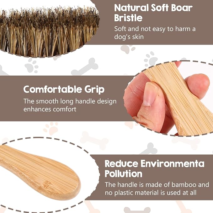 Soft Boar Bristle Dog Brush for Short Haired Dogs Gentle Grooming and Deshedding Tool Wooden Handle Ideal Pet Hair Brush Puppy Essentials for Grooming and Shedding