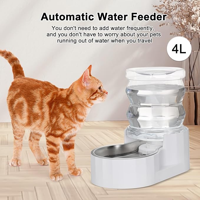 RIZZARI Pet Water Bowl Dispenser: 4L Automatic Stainless Steel Feeder with Activated Carbon Ion Exchange System-Helps Prevent Urinary Stones for Cats & Small Dogs- Apartments -Single-Pet Homes