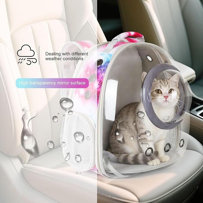 Cat Carrier Backpack with Back Expandable Cat Carrier Galaxy Pink -Space Capsule Cat Bubble Backpack for Kitten Bunny Small Puppy Vet and Outdoor Adventure (Galaxy Pink, Bubble Window)