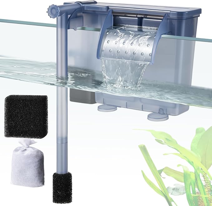 Silent Aquarium Hang-on Filter, 7W 177GPH Fish Tank Filter with Filter Media, Adjustable Fish Waterfall Filter for 15-40 Gallon Tank