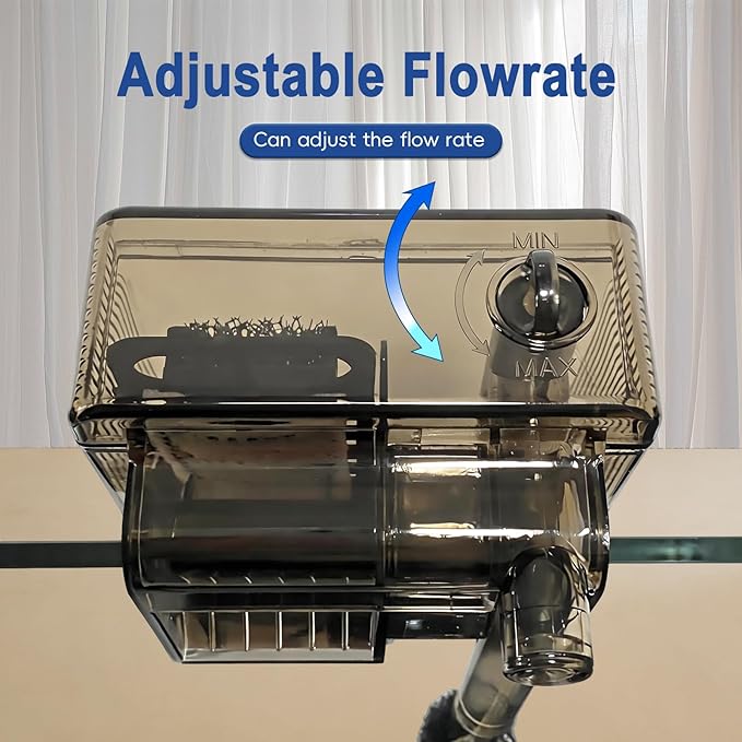 Compact Hang-On Back Aquarium Filter 53 GPH for Up to 10 Gallons Fish Tank USB Powered HOB Filter with Surface Skimmer, Adjustable Flow, Replaceable Media & Fish-Safe Intake