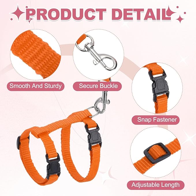 Rabbit Harness and Leash, Escape Proof Bunny Cat Leash Small Animal Harness Soft Adjustable Buckle(2Pcs, Orange/Purple) for Bunny Kitten Cats Puppies Walking Hiking Training