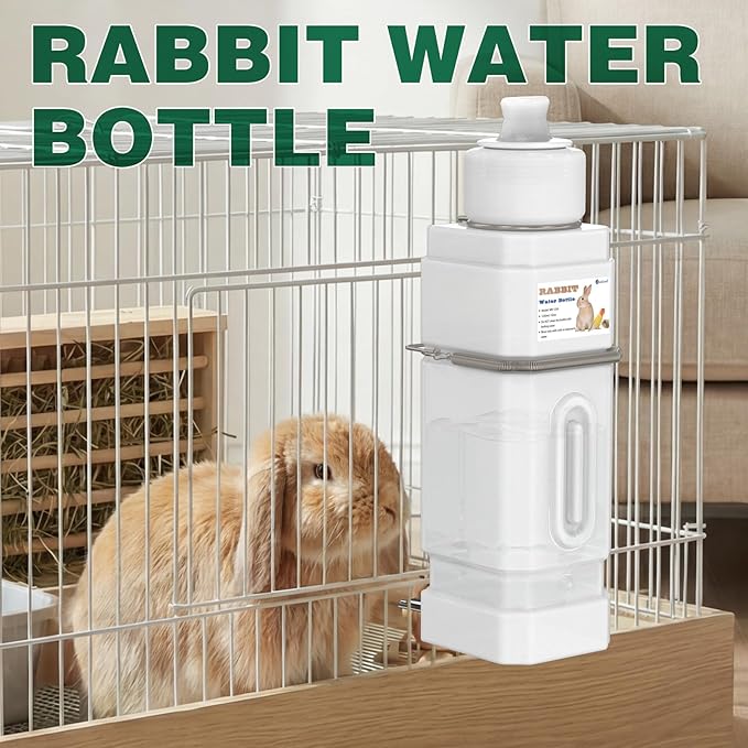 Salcod Rabbit Water Bottle, No Drip Bunny Water Dispenser for Rabbits, Hamster, Guinea Pigs, Ferrets, Birds, Mouse, Rats, Other Small Animal Pet No Leak Easy Mount Drinker,42 oz