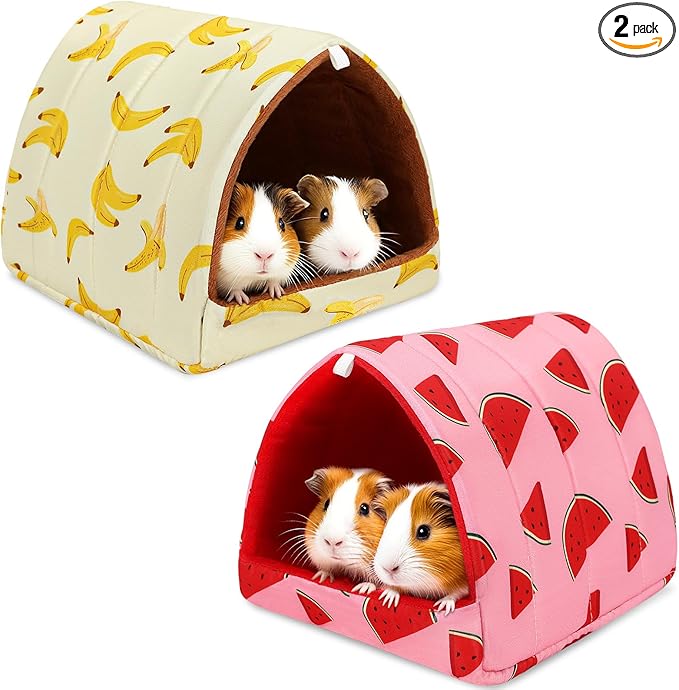 UPINS 2 Pack Guinea Pig Bed, Guinea Pig Hideout Washable Small Animal House Cage Accessories for Dwarf Rabbits Chinchillas Hamsters Hedgehogs Ferrets Bearded Dragons and Rats(9.84 x 9.84 inches)