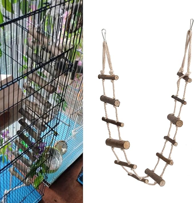 Pet Hamster Climbing Ladder Toys, Squirrel Suspension Rope Bridge Parrot Nature Wood Long Climbing Ladders for Squirrel Hamster Sugar Gliders
