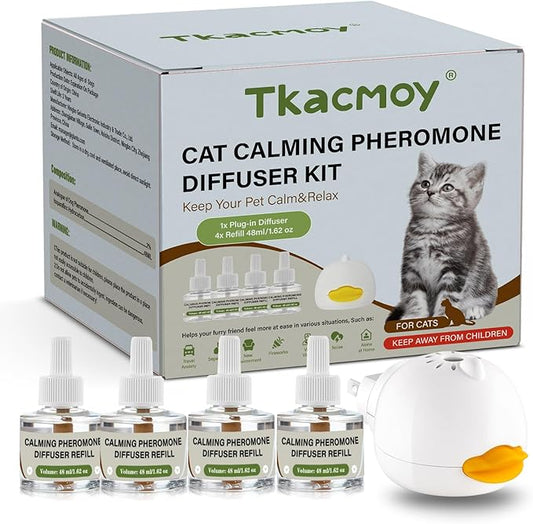 Cat Calming Diffuser, 4-in-1 Pheromone Refills for Anxious Cats, 120-Day Continuous Stress Relief for Multi-Cat Harmony (D)