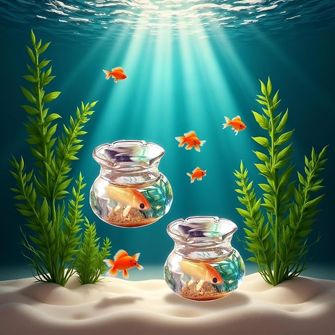 2Pcs Miniature Fish Tank Toy Mini Round Fish Bowls Resin Goldfish Grass for Dollhouse Desktop Craft Project Decor,Mini Fish Bowl,Dollhouse Accessories,Dollhouses Décor