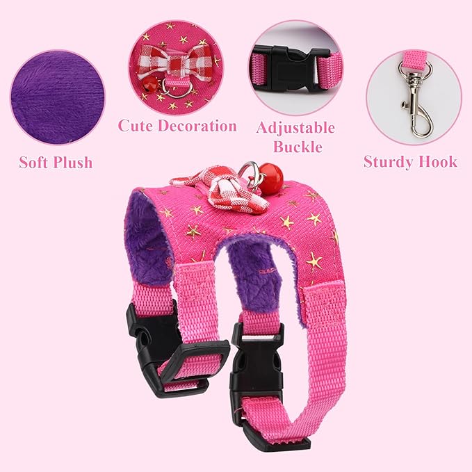 Hypeety Small Animal Harness Vest and Leash Set Soft Mesh Harness Outdoor Leash Traction Rope for Small Pet Hamster Rabbit Guinea Pig Ferret Kitten (M, Pink Star)