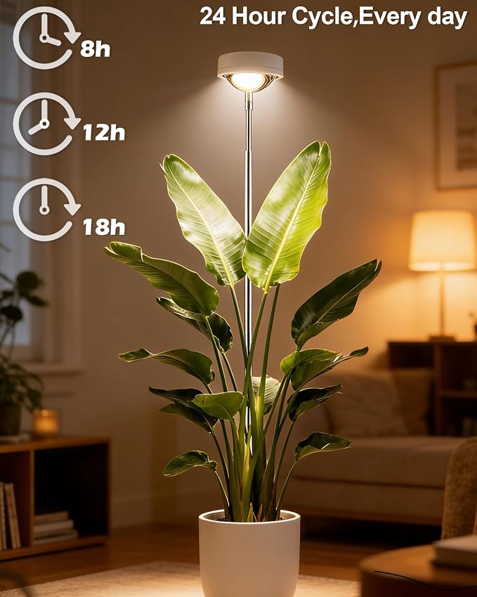 Plant Grow Light, LED Growing Light Full Spectrum for Indoor Plants,White Magnifying Glass Plant Lights,Height Adjustable, Automatic Timer, 5V Low Safe Voltage,Idea for Large