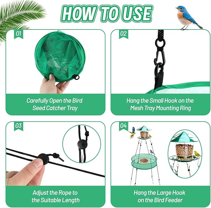 2Pcs Bird Seed Catcher Tray for Hanging Bird Feeder Platform, 20'' Birdfeeder Trays with Wind Rope and Stakes, Birdseed Hoop for Hummingbird Feeders Bee Feeder Outdoor Garden Accessories