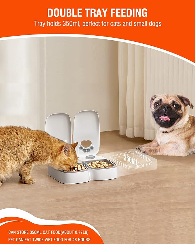 Automatic Wet Food Cat Feeder, 1-48 Hours Smart Timer Pet Feeder with LED Display for 2 Cats, Dry or Semi-Moist Pet Food Dispenser for Kitten and Puppy