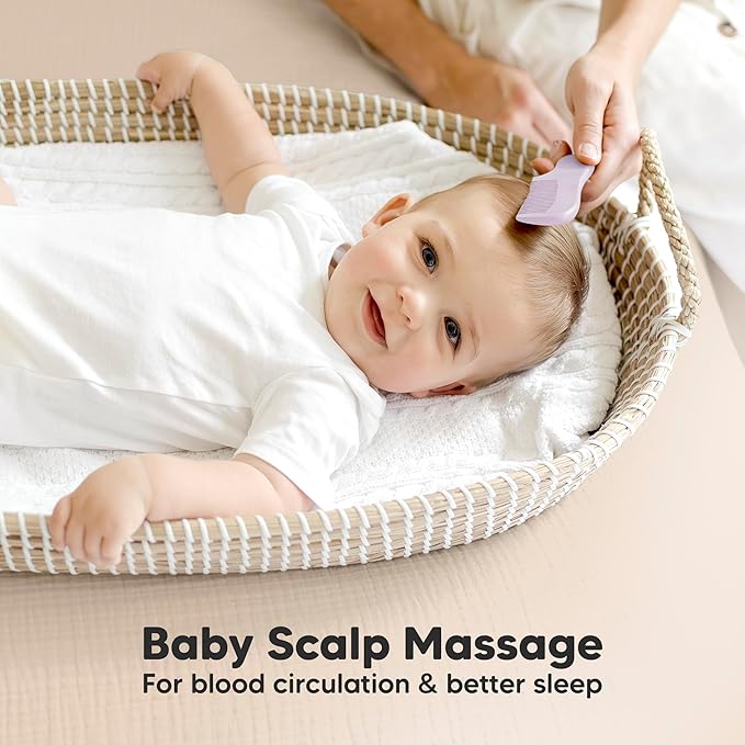 Baby Hair Brush Set for Newborns - Soft Goat Bristle Wooden Baby Brush and Comb Set Newborn Grooming Kit for Cradle Cap, Durable & Gentle, Boy, Girl Infant Essentials Care Kit (Regular, Thistle)