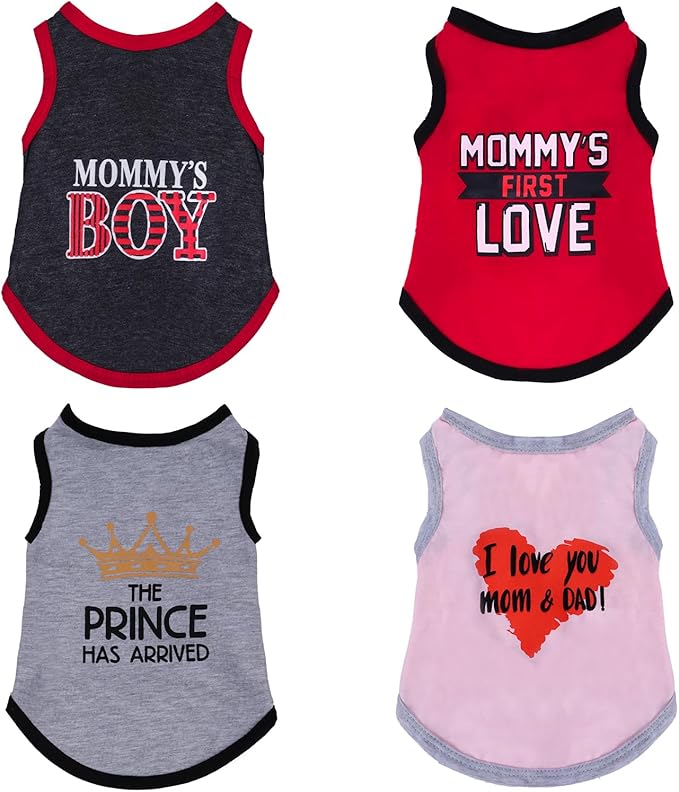Pistha 4 Pack Dog Shirts Summer Printed Puppy Clothes Novel Sleeveless Pet T Shirts Dog Clothes for Small Medium Dogs Cats Boy(L)